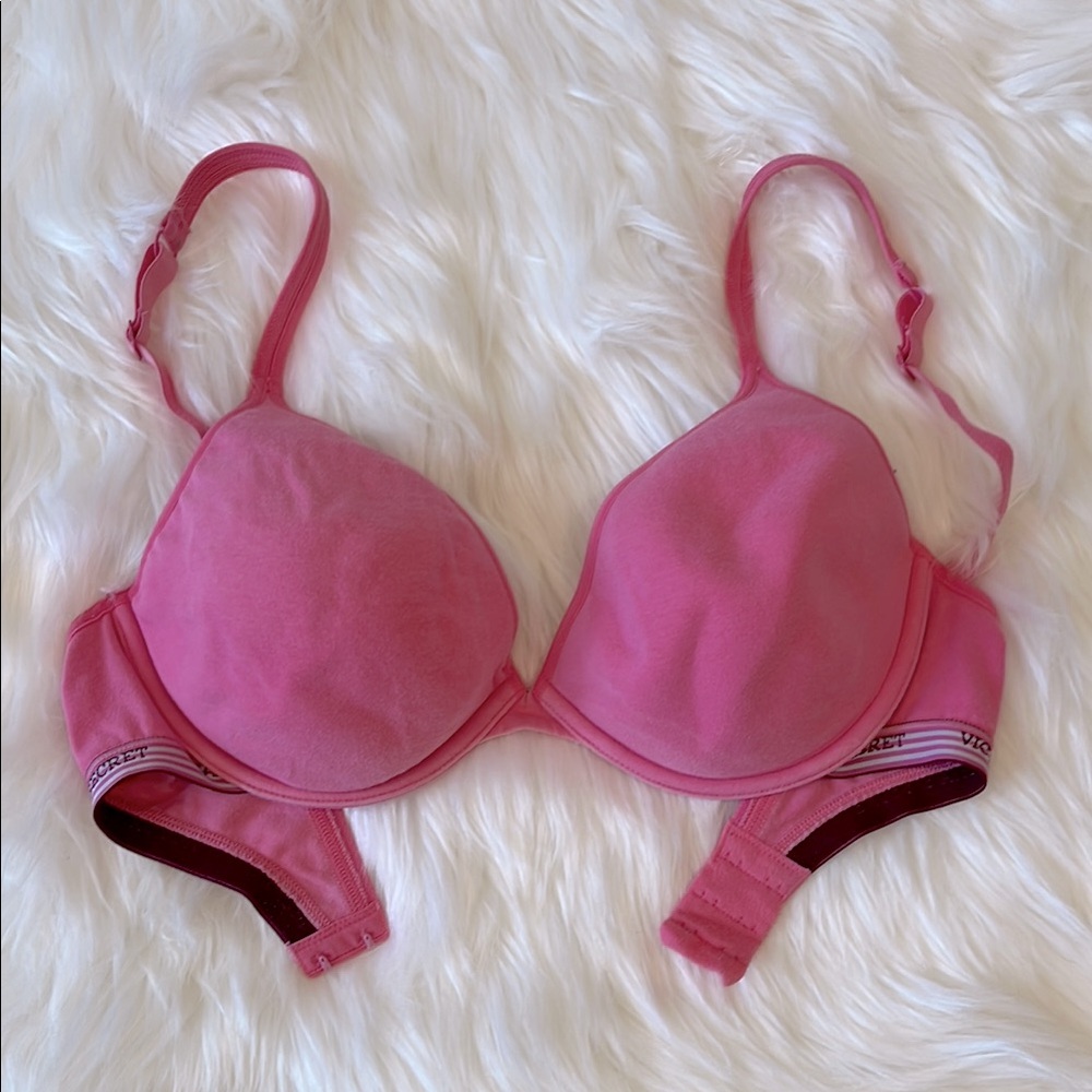 Victoria’s Secret Lightly Lined Plunge Cotton Spandex Pink Bra 34D